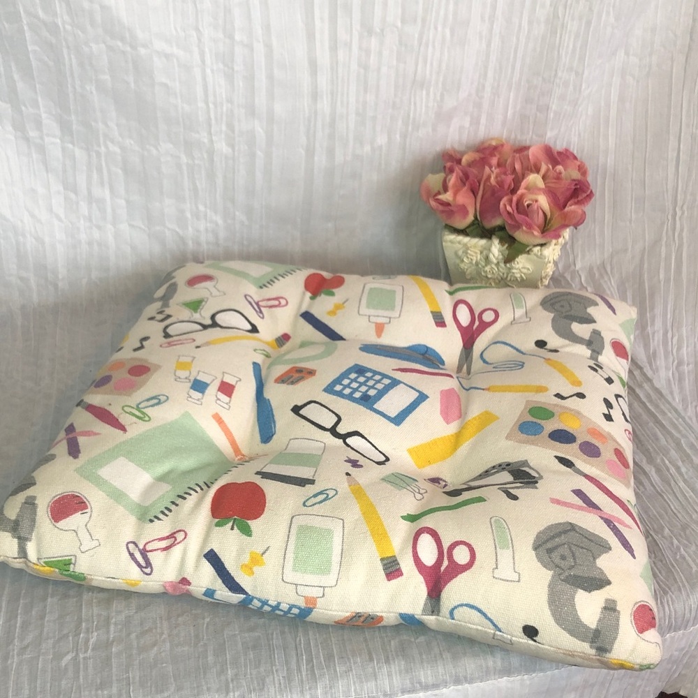 TEACHER SCHOOL inspired thick cushioned square seat cushion 14.5" x 13.5"